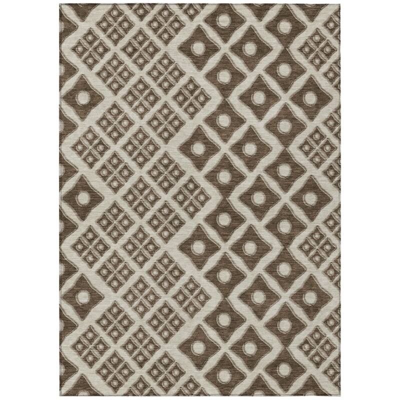 Brown And Beige Geometric Washable Indoor Outdoor Area Rug - 3' x 5'