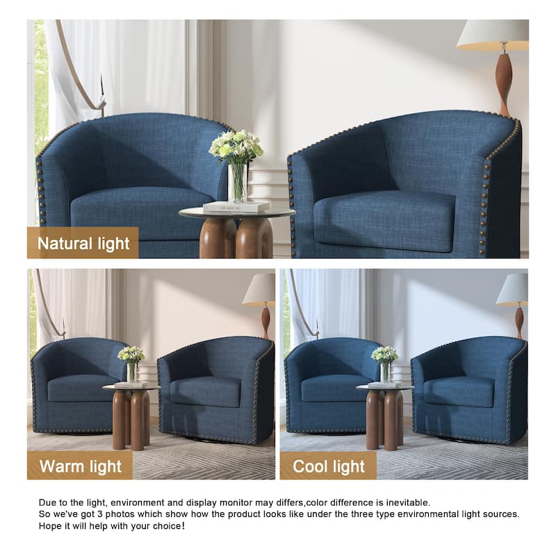 George 2 Set 30"W Upholstered Swivel Barrel Chair with Nailheads