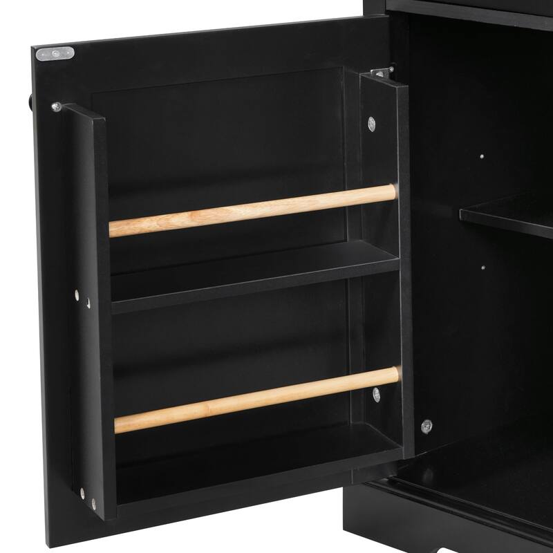 Kitchen Island with Drop Leaf, Power Outlet and 4 Door Shelves