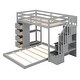 preview thumbnail 5 of 11, Twin Over Full Bunk Bed with 3-Layer Shelves, Drawers, and Storage Stairs in Gray