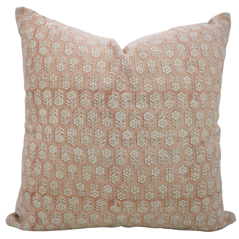 Fabdivine 12x20 Handmade Pure Linen Cushion Cover Floral Mustard Ideal for Sofa, Floral Block Print, Accent Décor, Bagru Buti - Pillow Covers - Tulsi Buti- Orange - 12" x 20"