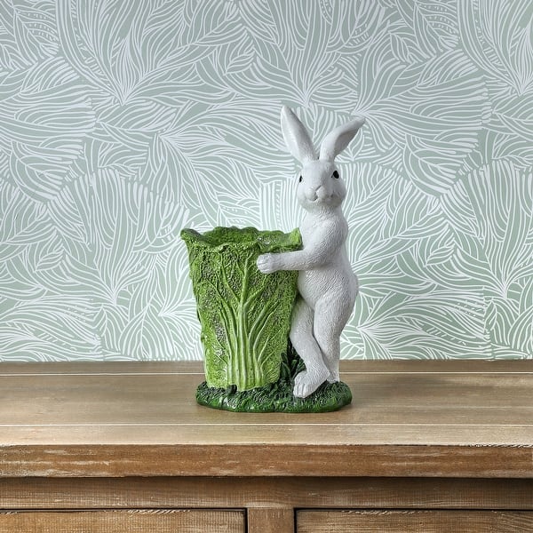 slide 2 of 5, 12" Resin Bunny With Cabbage Pot