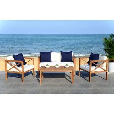 SAFAVIEH Outdoor Montez 4-Piece Conversation Patio Set with Accent Pillows