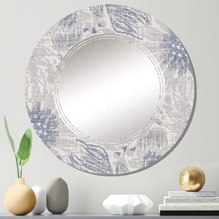 Designart 'Vintage Blue Farmhouse Flower V' Printed Patterned Wall Mirror