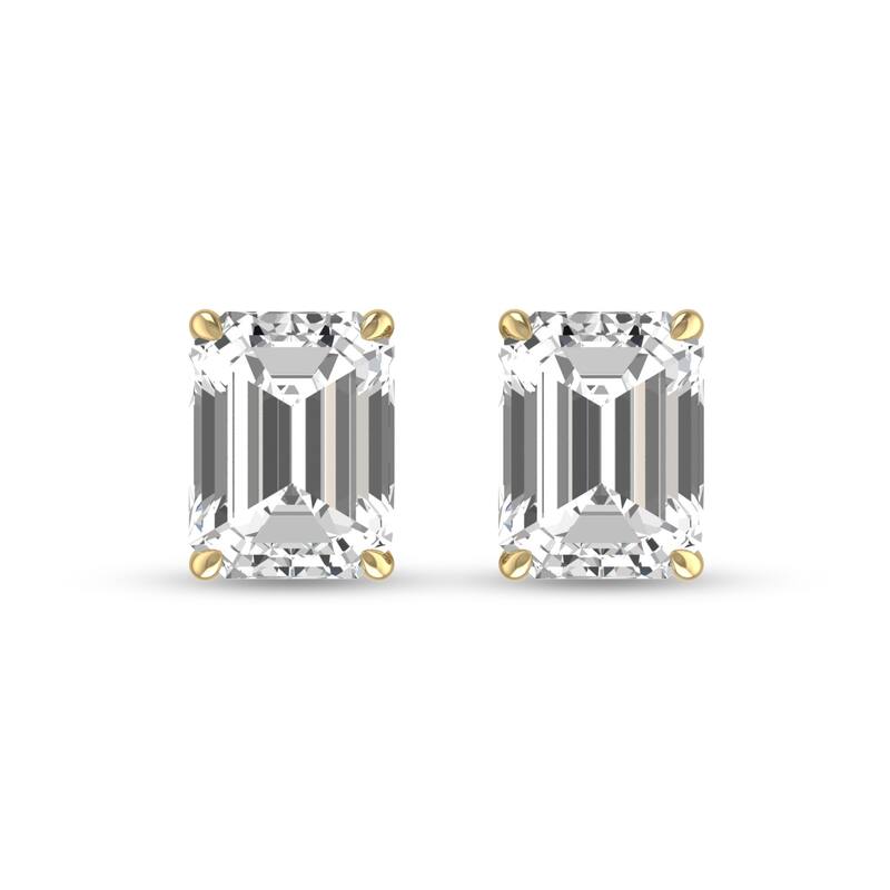 Marquee Lab Grown 3/4 Carat Emerald Cut Solitaire Diamond Earrings in 14K Yellow Gold