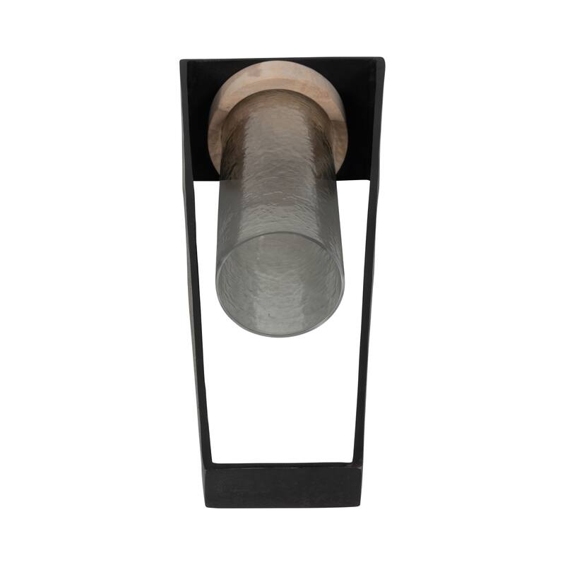 Candle Holder - Black Metal Glass Pillar Hurricane