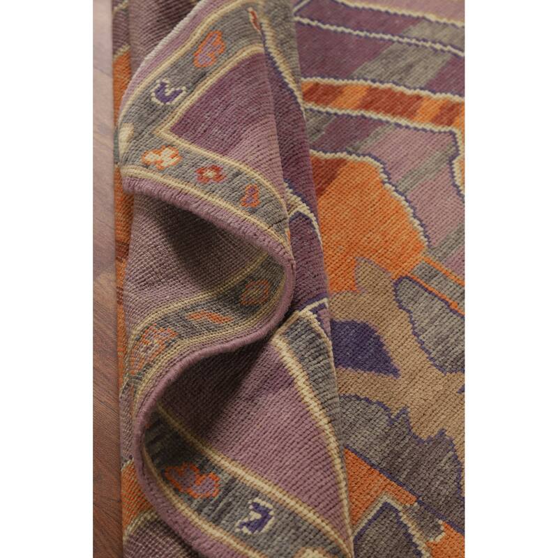 Hand Knotted Oriental 100% Wool Carpet Transitional Geometric Purples Oushak Area Rug - 6' 11'' X 4' 0''