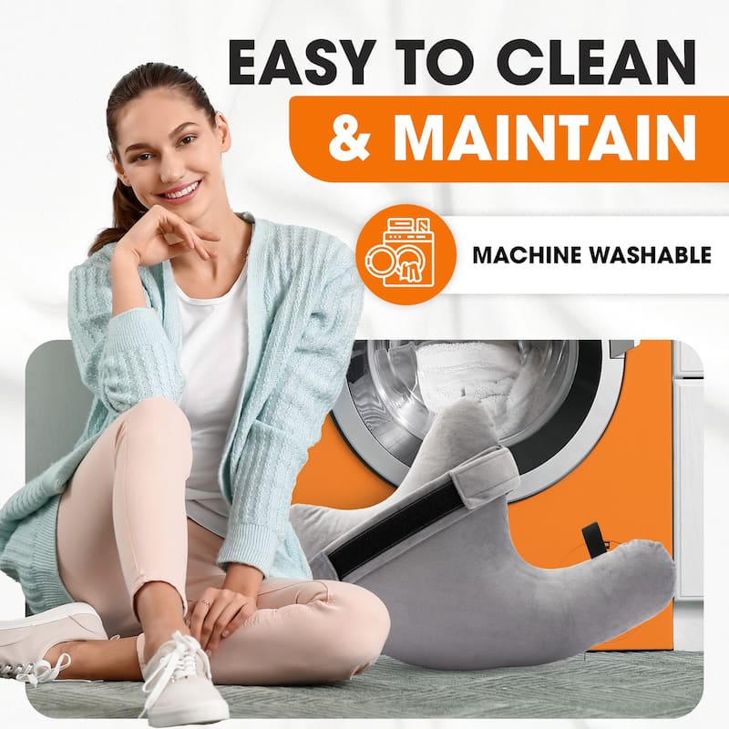 Cheer Collection Gray Shoulder Support Pillow with Strap and Washable Cover