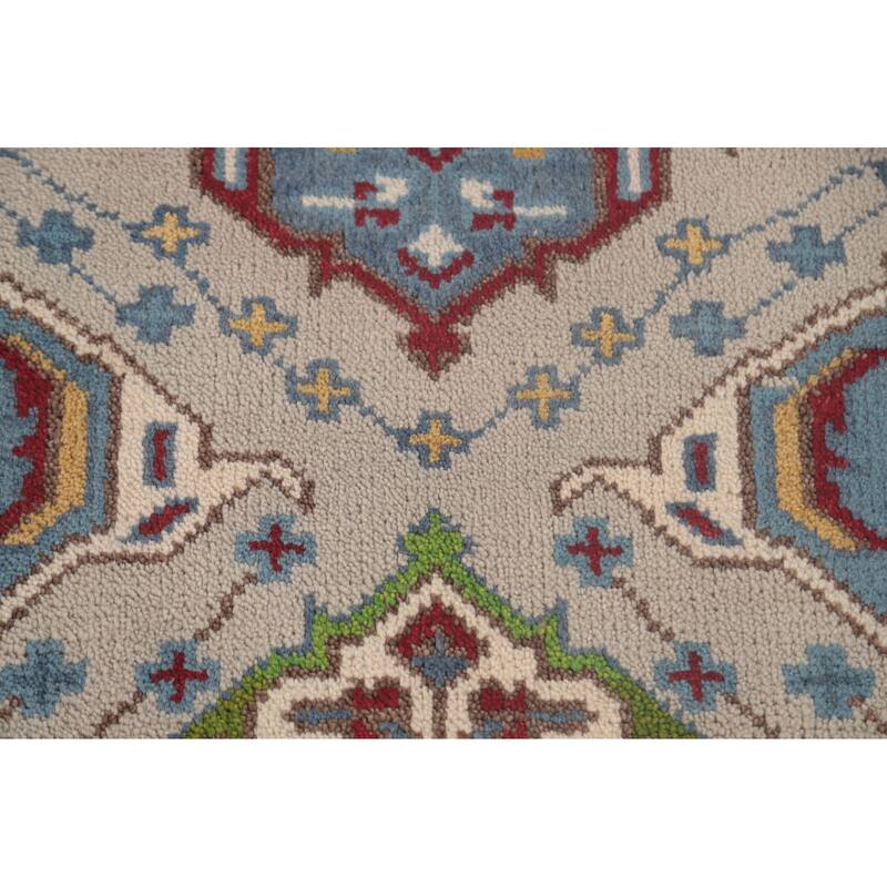 Gray Geometric Kazak Oriental Accent Rug Handmade Wool Carpet - 2'7"x 5'11"