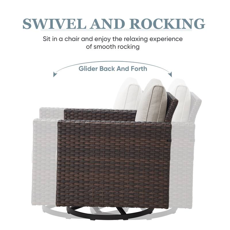 Outdoor Swivel Rocking Chairs Set of 2 with Rattan Side Table