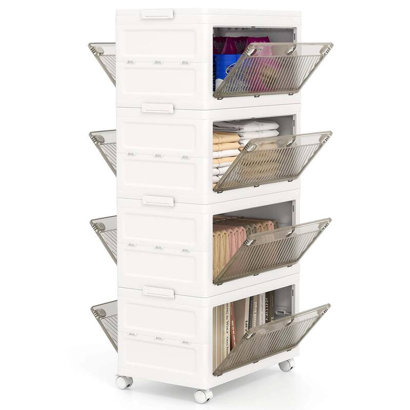 3/4-Tier Plastic Storage Bins w/ Lid Stackable Storage Boxes w/ Wheels - 4-tier