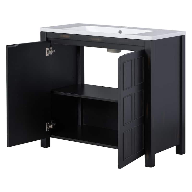 GDFStudio - Elysia Wood & Ceramic Bathroom Vanity with Sink & Storage Cabinet Organizer