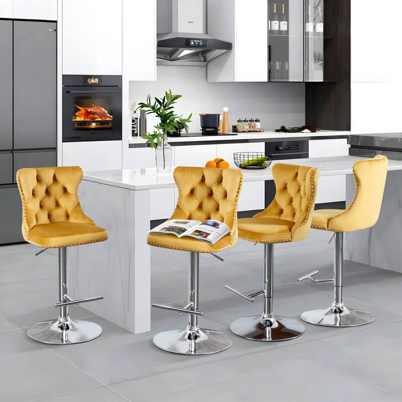 Velvet Adjustable Swivel Counter Height Barstools Set of 6