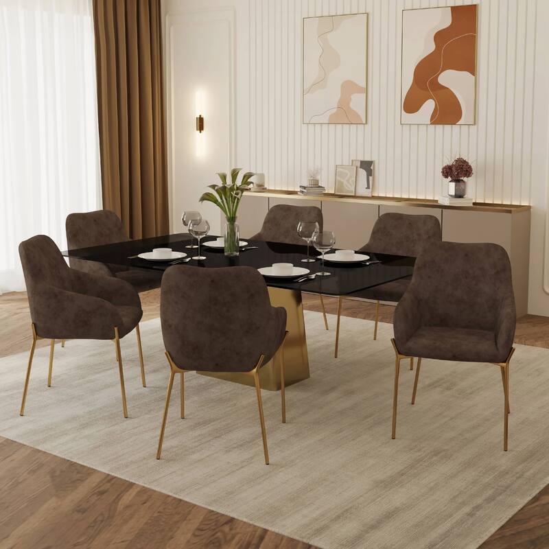 Zaire Upholstered Dining Chair in Velvet/Leather/Boucle with Gold Chrome Iron Set of 2
