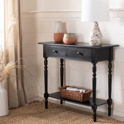 SAFAVIEH Cape Cod Black 2-drawer Console Table - 37.8" x 13" x 31.9"