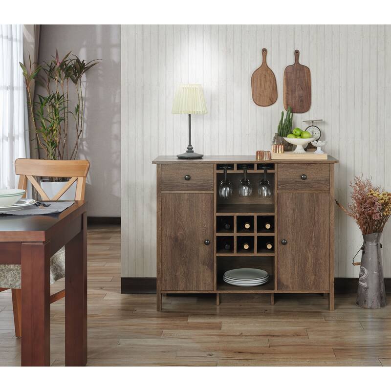 DH BASIC Rustic Distressed Walnut 42" Buffet with Wine Grid by Denhour