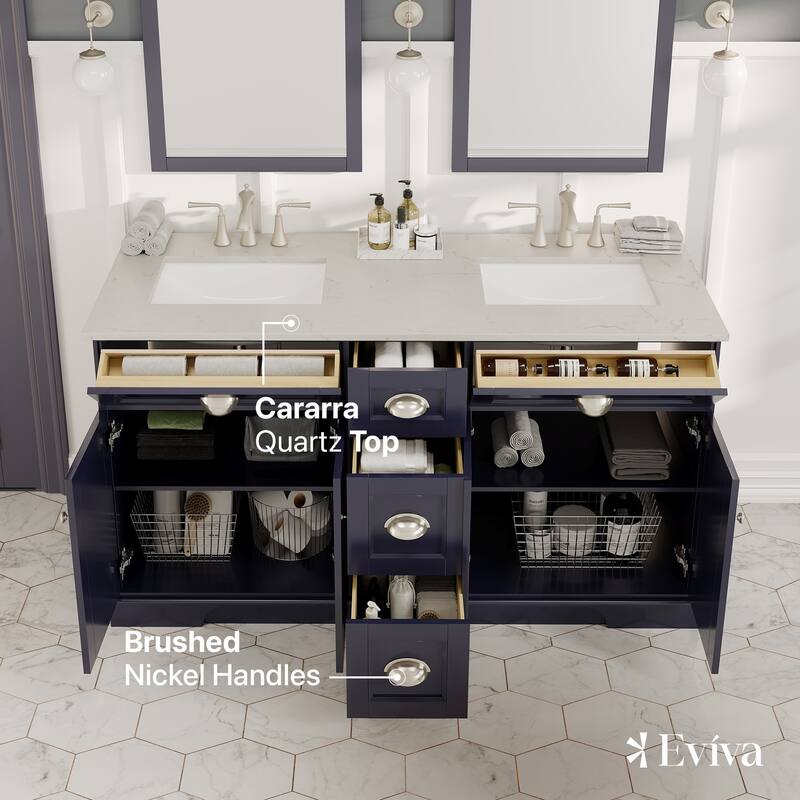 Epic 60"W Concrete Gray DS Bath Vanity with Carrara Quartz Top