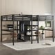 preview thumbnail 2 of 11, Black Twin Over Twin Loft Bed with Double Desk Wardrobe Shelves Power Outlet