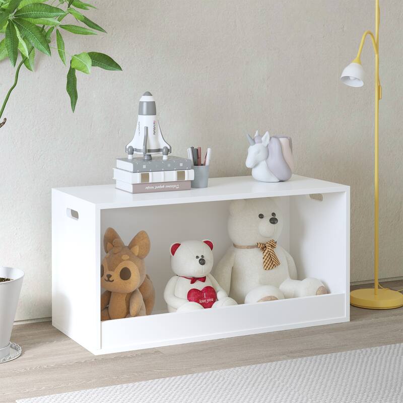 Open Toy Storage Box for Kids, White Wooden Organizer Bin for Plush Toys, Books, Nursery or Playroom Use