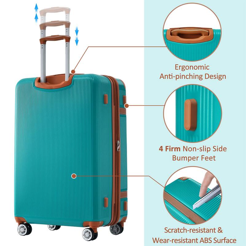 3 Piece Hardside Lightweight Luggage Sets with Double Spinner 8 Wheels and TSA Lock