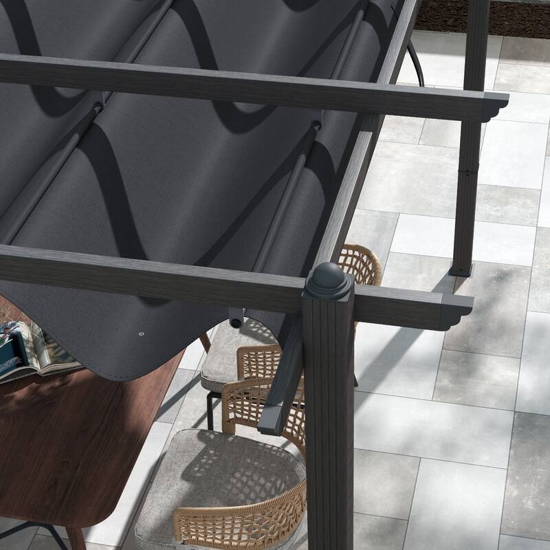 Outsunny 10' x 12' Retractable Pergola Canopy, Wood Grain Aluminum Pergola, Outdoor Sun Shade Shelter for Grill, Garden