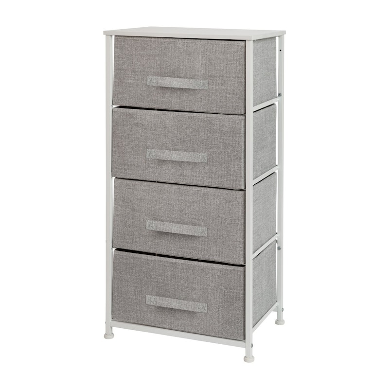 4 Drawer Vertical Storage Dresser with Wood Top & Fabric Pull Drawers