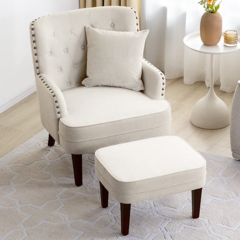 Club Chair Upholstered Button Tufted Accent Chair with Ottoman and Pillow