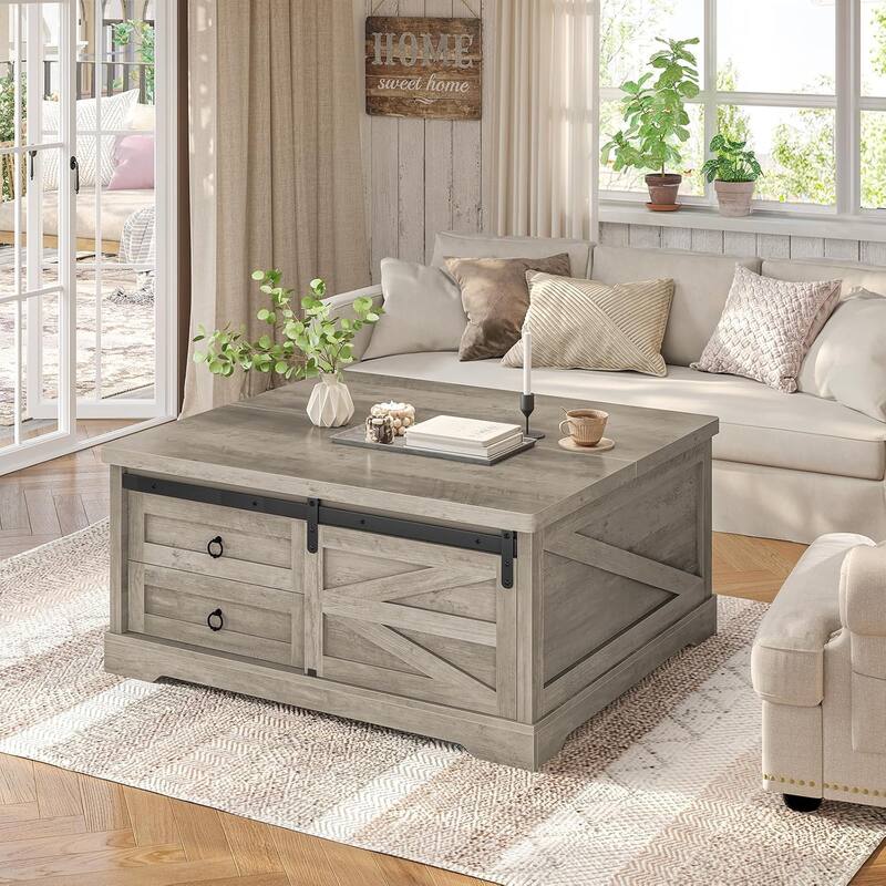 Lift Top Storage Square Coffee Table Drawers Adjustables Shelves