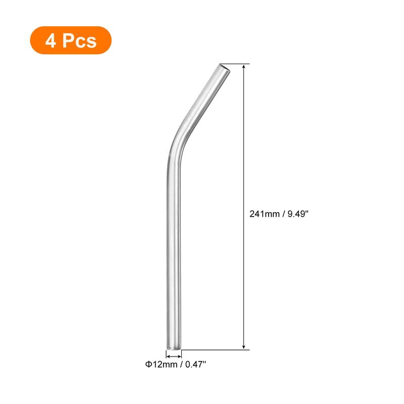 4Pcs Reusable Metal Straws, 9.5" Stainless Steel Bent Drinking Straw - Silver