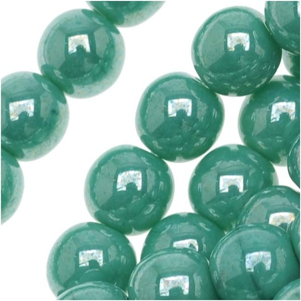 Czech Glass Druk Round Beads 6mm Green Turquoise Luster (50)