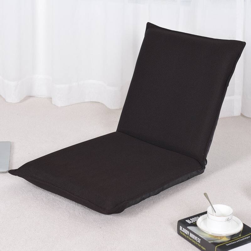 6-Position Floor Chair with Steel Pipe Frame and Breathable Mesh Thick Sponge Portable Design - 39.5" x 18" x 3" - Coffee