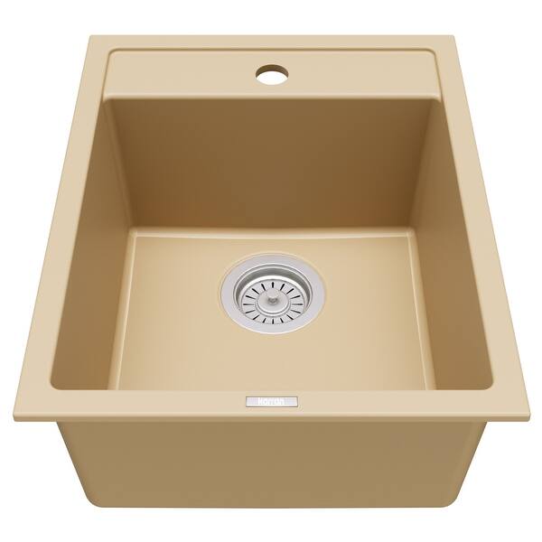 slide 2 of 17, Karran QT-825 Drop-in 15-3/4" Single Bowl Quartz Composite Kitchen Sink Bisque