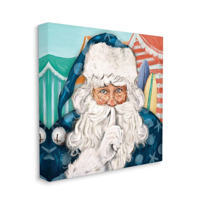 Stupell Nautical Santa Claus Quiet Hand Gesture Beach Tents Canvas Wall Art - Blue