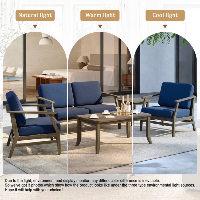 5-Piece Outdoor Teak Wood Patio Conversation Set with Cushions