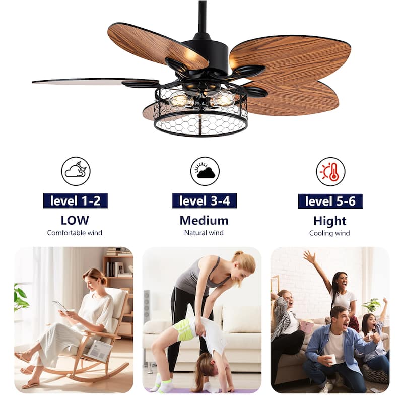 42"Ceiling Fan, Indoor Ceiling Fan With Light with Remote Control, Noiseless Reversible Motor, 6 Speed