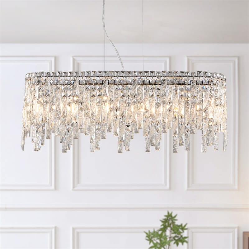 Oval Crystal Chandelier,Ceiling Light Fixture (Bulbs Not Included)