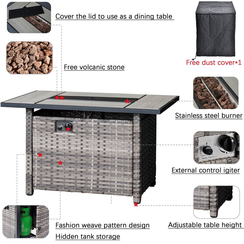 OVIOS 6-piece Patio Loveseat Swivel Chair Set With 42" Fire Table