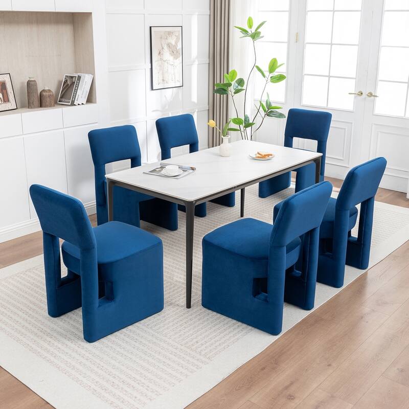 SEYNAR Modern Velvet Upholstered Armless Dining Chair Set of 6 - Navy