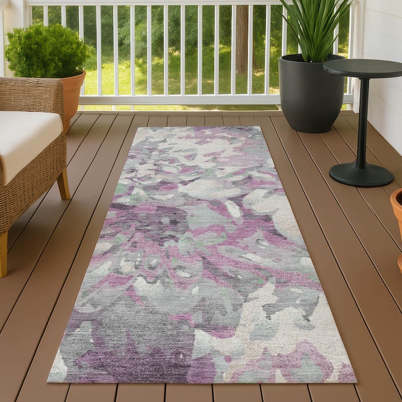 Machine Washable Indoor/ Outdoor Abstract Floral Chantille Rug - Blush - 2'3" x 7'6"