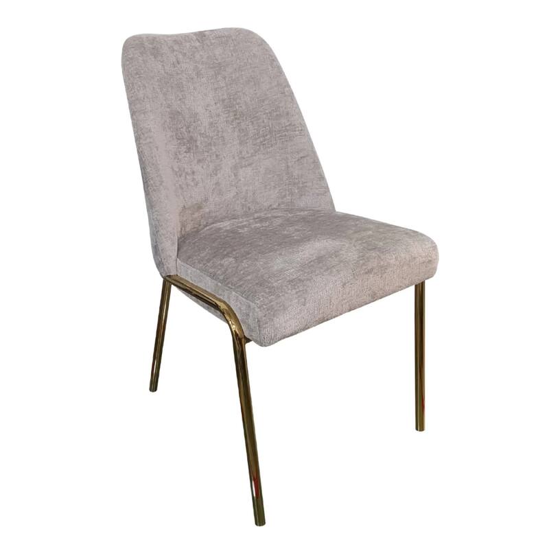 Lumen Modern Upholstered Kitchen Dining Chair with Gold Steel Legs Ergonomic Accent Chair - Grey Boucle