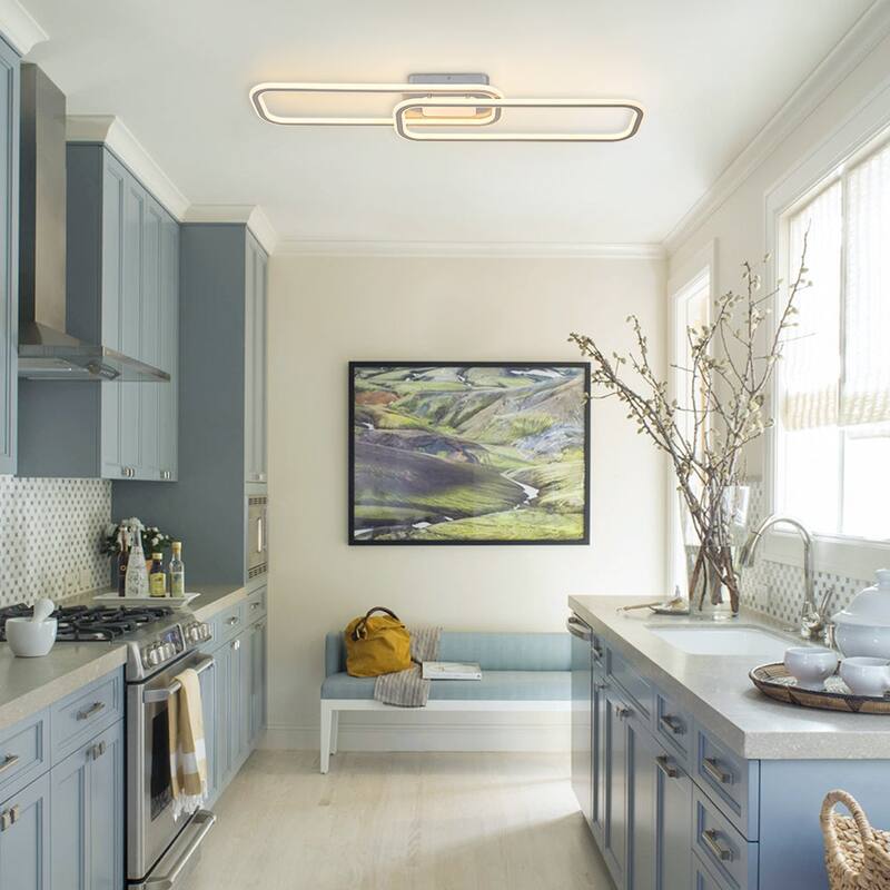 Dimmable LED Dual Oval Ring Long Semi Flush Mount Light 41in - Nickel