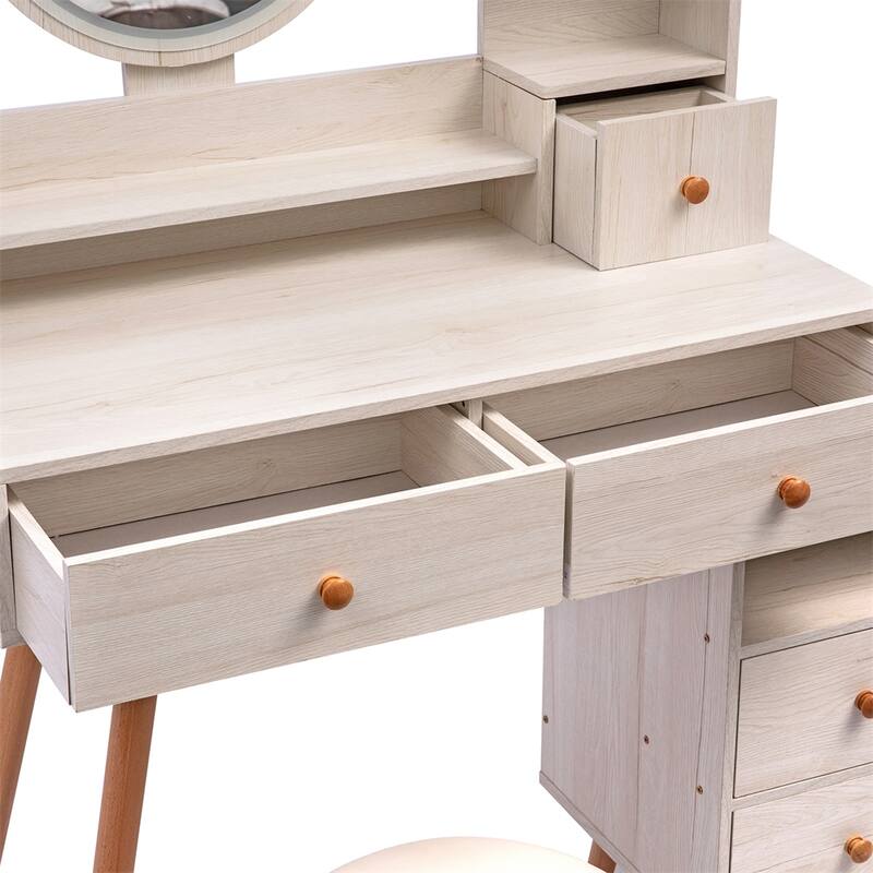 Length Adjustable Vanity Table Set w/ Touch LED Mirror and 5 Drawers