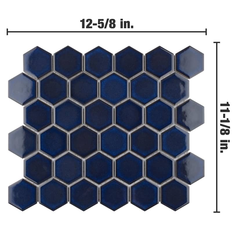 Merola Tile Tribeca 2" Hex Glossy Cobalt 11-1/8" x 12-5/8" Porcelain Floor and Wall Tile