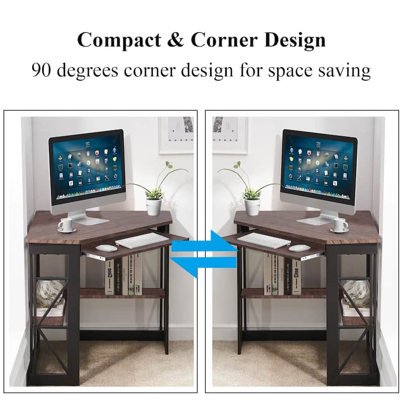 Javlergo Corner Desk with Keyboard Tray, Study Writing Computer Table for College Dorm Home Office