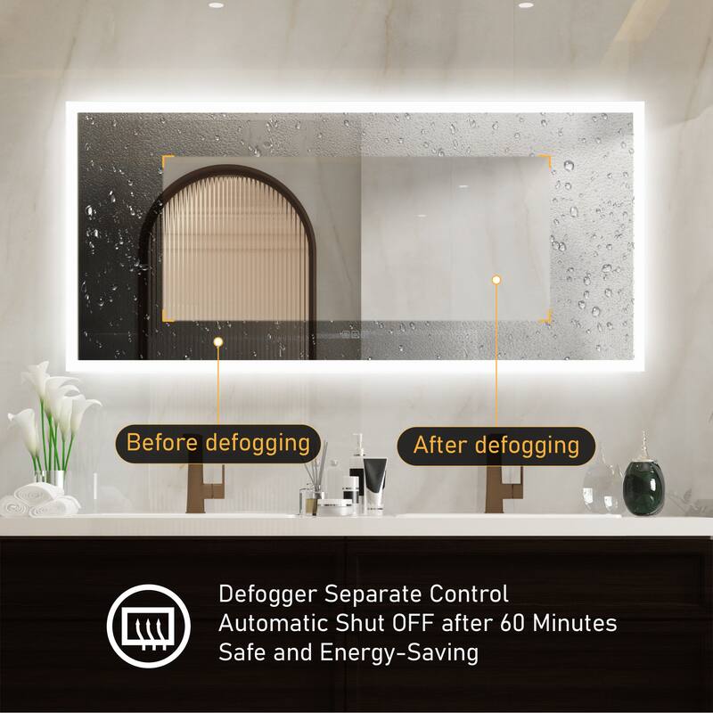 Wall Mounted Bathroom Frameless With Back/Front Light LED Mirror,Anti-fog