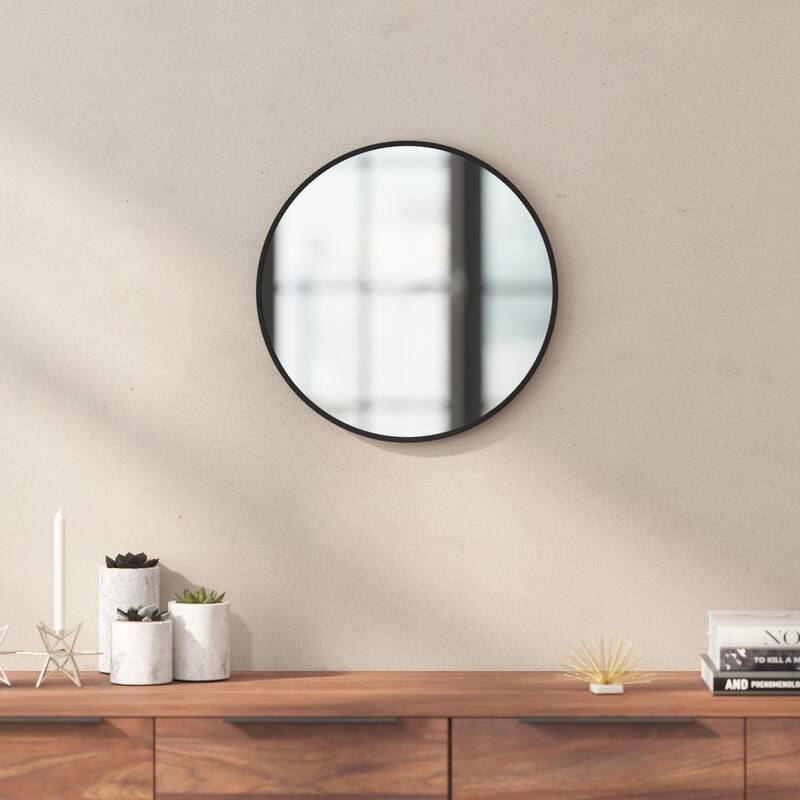 Wall Mount Shatterproof Round Accent Wall Mirror with Metal Frame