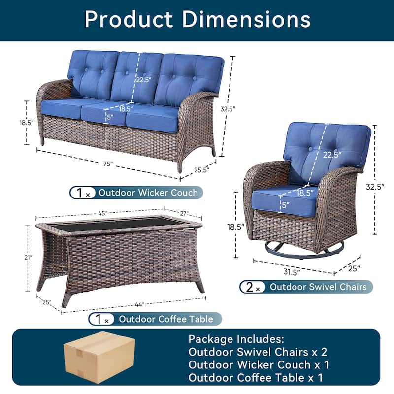 4 Pieces Pocassy 3-Seat Sofa Table with Swivel Chairs