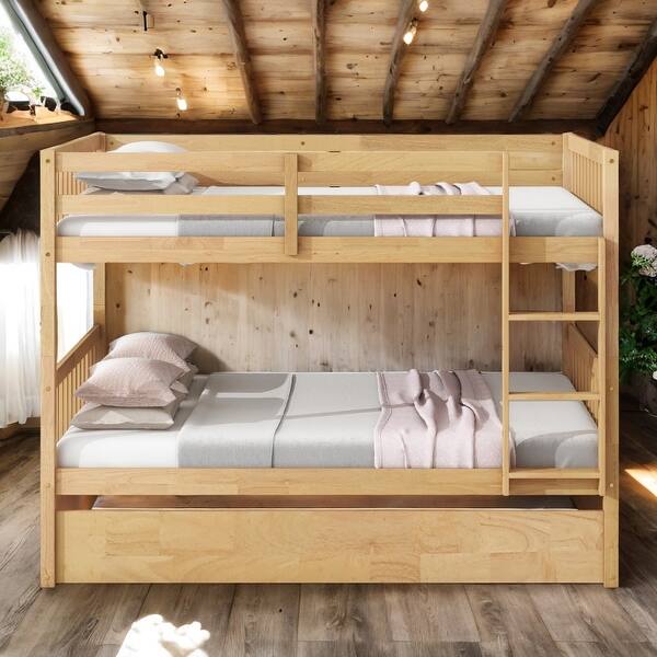 slide 2 of 11, Rubber Wood 2 In 1 Full Over Full Bunk Bed with Twin Size Trundle,Convertible to 2 Full Size Beds