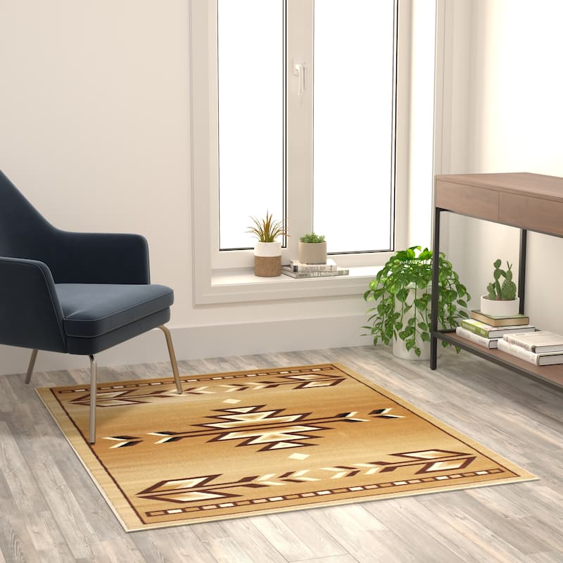Multipurpose Southwestern Style Patterned Indoor Area Rug - 4' x 5' - Beige