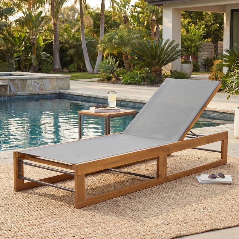 Emile Outdoor Mesh and Wood Chaise Lounge by Christopher Knight Home - Teak Finish+ Dark Grey